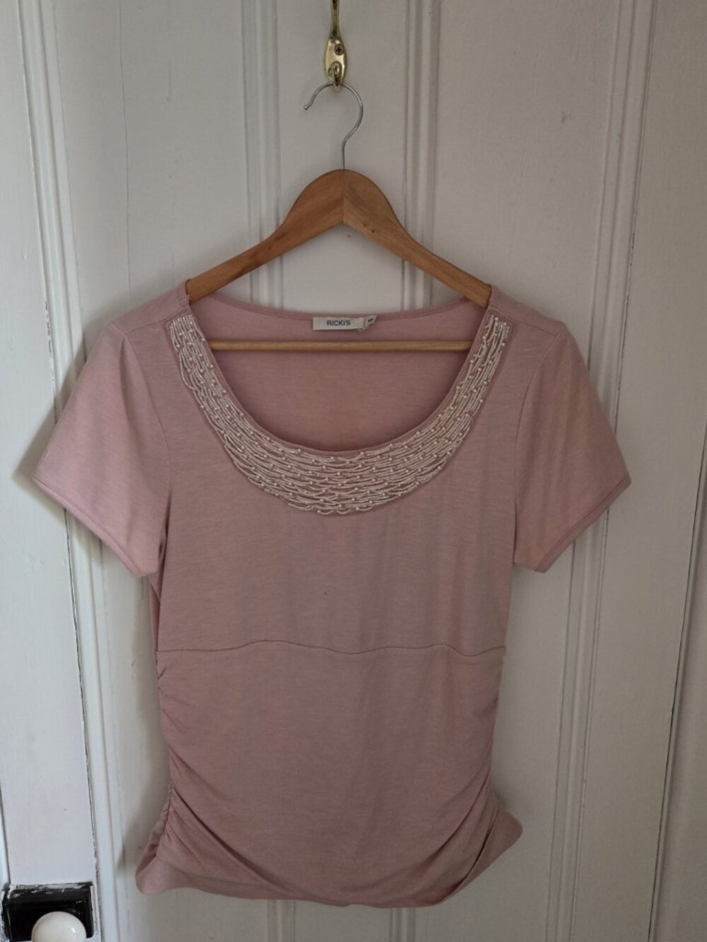 Ricki's Medium Ruched Bejeweled Blouse (18" PTP)